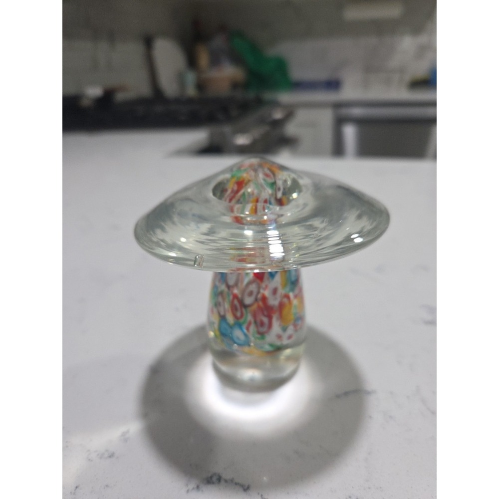 Murano Style Italian Art Glass Sculpture 3"Mushroom Paperweight - Colorful - Picture 5 of 8